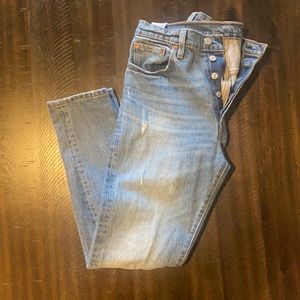 Levi's High Rise 501 S Distressed Jeans Button Fly Size 29 Medium Wash